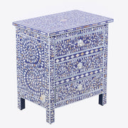 Mother of Pearl Inlay Large 3 Drawer Bedside - Indigo Blue Floral