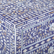 Mother of Pearl Inlay Large 3 Drawer Bedside - Indigo Blue Floral