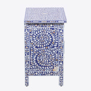 Mother of Pearl Inlay Large 3 Drawer Bedside - Indigo Blue Floral