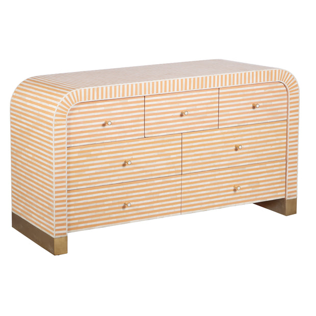 Bone Inlay Waterfall / Curved Buffet 7 Drawer Chest - Apricot