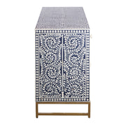 Bone Inlay Buffet Chest of Drawers - Navy Blue Floral Scroll