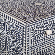 Bone Inlay Buffet Chest of Drawers - Navy Blue Floral Scroll