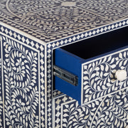 Bone Inlay Buffet Chest of Drawers - Navy Blue Floral Scroll