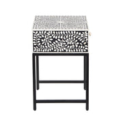 Bone Inlay 1 Drawer Bedside Table with Black Frame - Black Floral