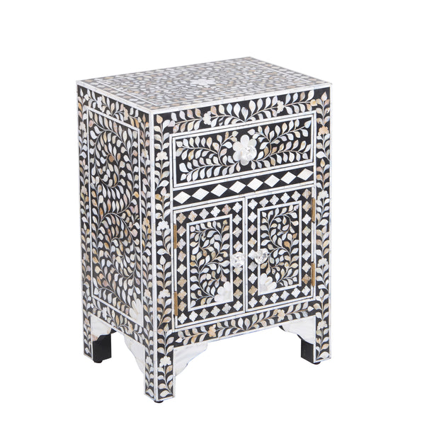 Mother of Pearl Inlay Bedside Table - Black