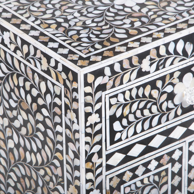 Mother of Pearl Inlay Bedside Table - Black