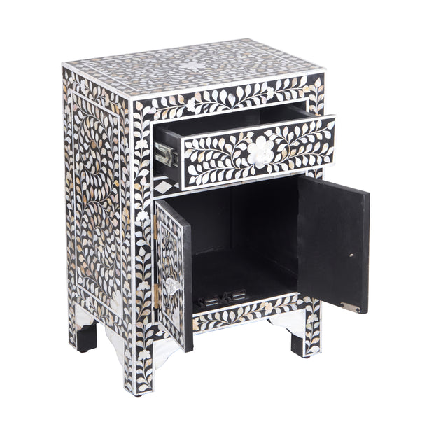 Mother of Pearl Inlay Bedside Table - Black