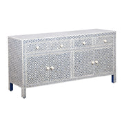 Bone Inlay Chest / Buffet 4 Drawer with 4 Doors - Indigo Blue Geometric