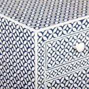 Bone Inlay Chest / Buffet 4 Drawer with 4 Doors - Indigo Blue Geometric