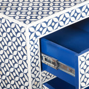 Bone Inlay Chest / Buffet 4 Drawer with 4 Doors - Indigo Blue Geometric