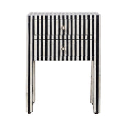 Bone Inlay Bedside Table with 2 Drawers - Black Stripe