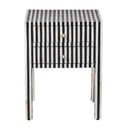 Bone Inlay Bedside Table with 2 Drawers - Black Stripe