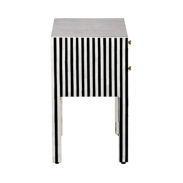 Bone Inlay Bedside Table with 2 Drawers - Black Stripe