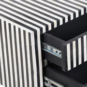 Bone Inlay Bedside Table with 2 Drawers - Black Stripe