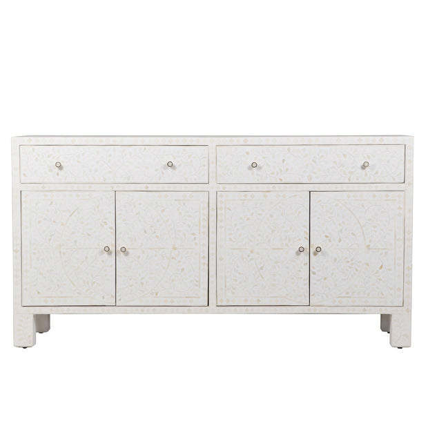 Bone Inlay Buffet Chest of Drawers - White Floral Scroll