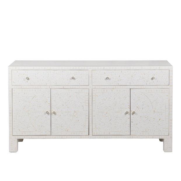 Bone Inlay Buffet Chest of Drawers - White Floral Scroll