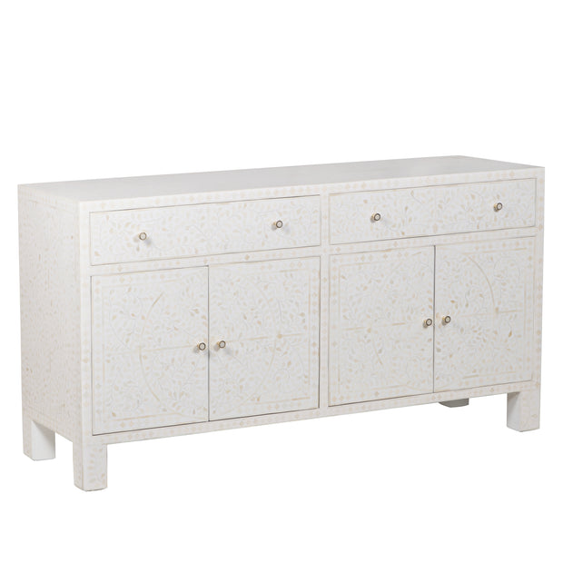 Bone Inlay Buffet Chest of Drawers - White Floral Scroll