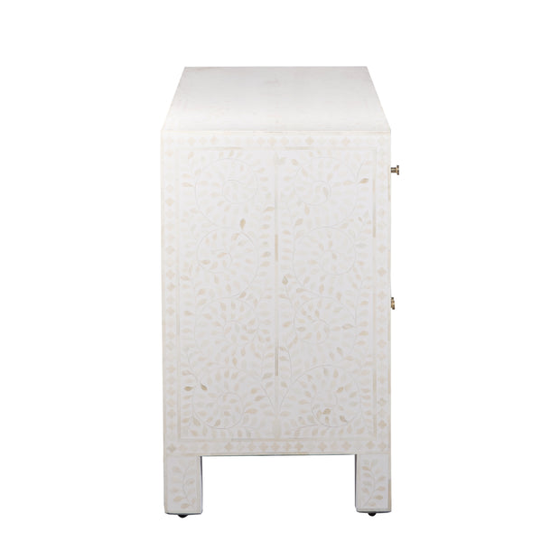 Bone Inlay Buffet Chest of Drawers - White Floral Scroll