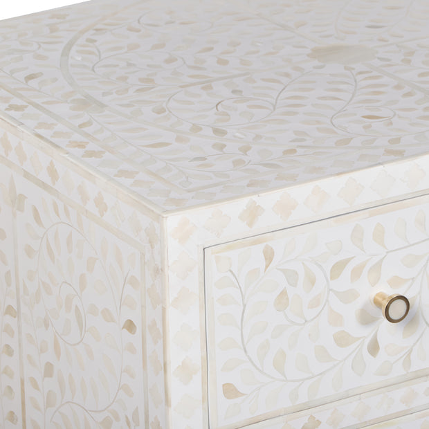 Bone Inlay Buffet Chest of Drawers - White Floral Scroll