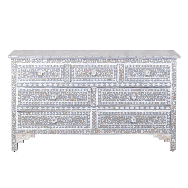 Mother of Pearl Inlay 7 Drawer Chest of Drawers - Grey Floral