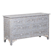 Mother of Pearl Inlay 7 Drawer Chest of Drawers - Grey Floral