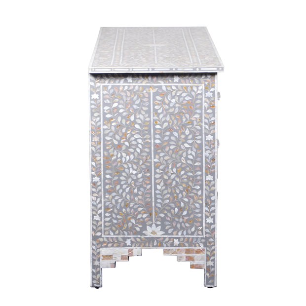 Mother of Pearl Inlay 7 Drawer Chest of Drawers - Grey Floral