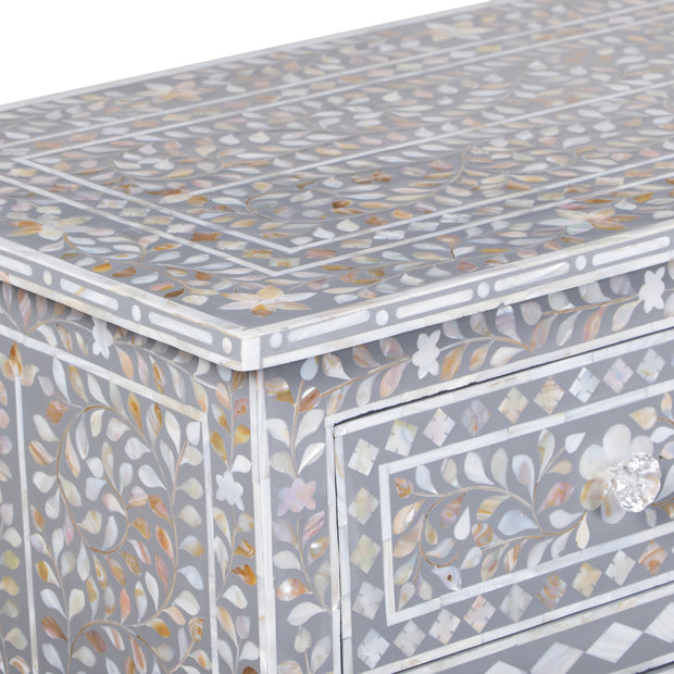 Mother of Pearl Inlay 7 Drawer Chest of Drawers - Grey Floral