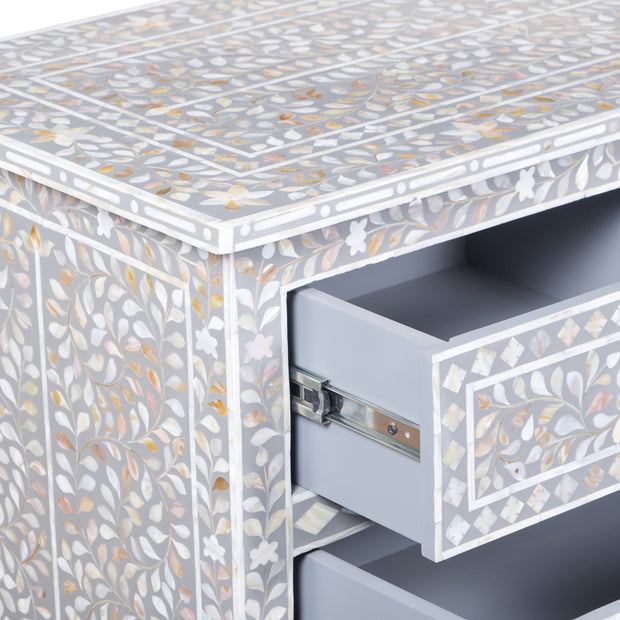 Mother of Pearl Inlay 7 Drawer Chest of Drawers - Grey Floral