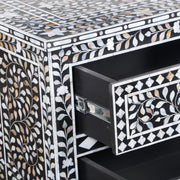 Mother of Pearl Inlay 7 Drawer Chest of Drawers - Black Floral