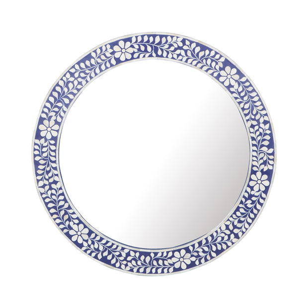 Bone Inlay Mirror - Indigo Blue Floral