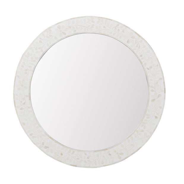 Bone Inlay Mirror - White Floral