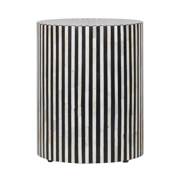 Bone Inlay Drum Side Table - Black Stripe