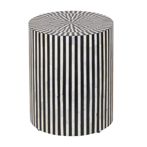 Bone Inlay Drum Side Table - Black Stripe