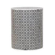 Bone Inlay Drum Side Table - Black Geometric