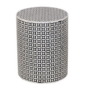 Bone Inlay Drum Side Table - Black Geometric