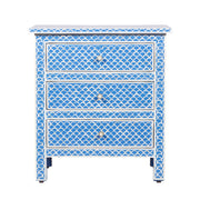 Bone Inlay Large 3 Drawer Bedside Table - Blue Fishscale