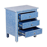 Bone Inlay Large 3 Drawer Bedside Table - Blue Fishscale