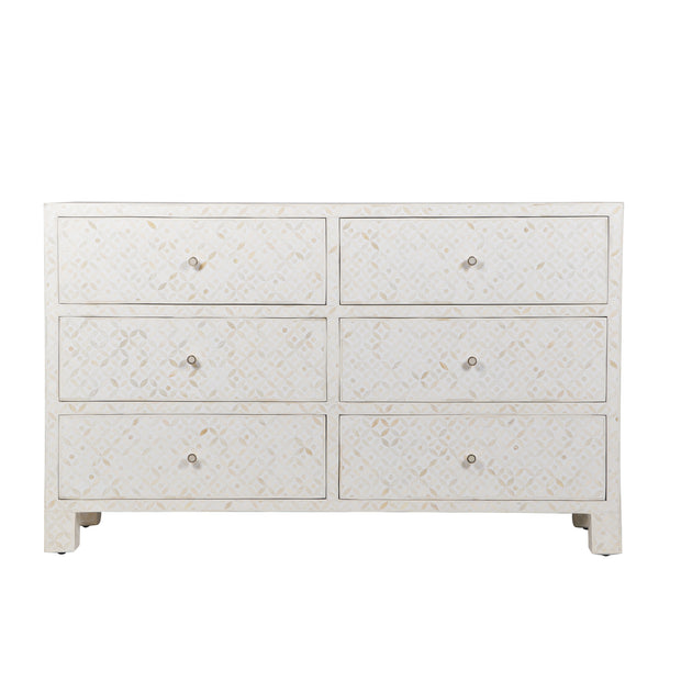 Bone Inlay Buffet 6 Drawer Chest of Drawers - White Geometric