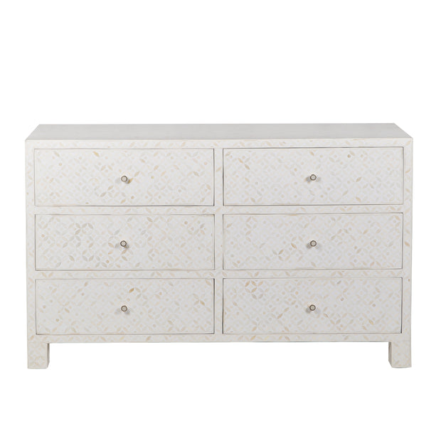 Bone Inlay Buffet 6 Drawer Chest of Drawers - White Geometric