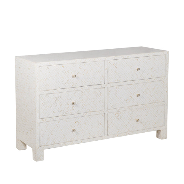 Bone Inlay Buffet 6 Drawer Chest of Drawers - White Geometric