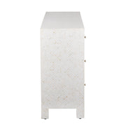 Bone Inlay Buffet 6 Drawer Chest of Drawers - White Geometric