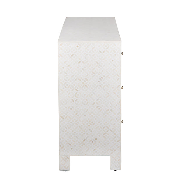 Bone Inlay Buffet 6 Drawer Chest of Drawers - White Geometric