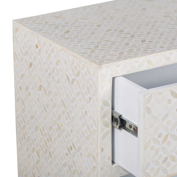 Bone Inlay Buffet 6 Drawer Chest of Drawers - White Geometric