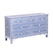 Mother of Pearl Inlay 7 Drawer Chest of Drawers - Indigo Blue Floral