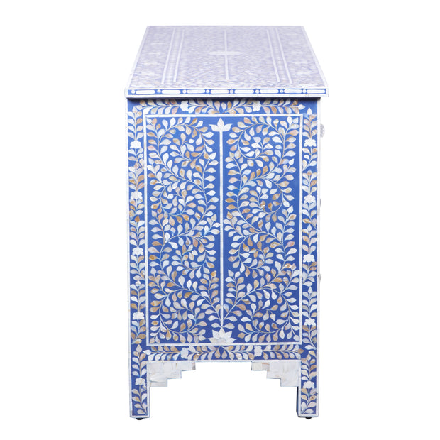 Mother of Pearl Inlay 7 Drawer Chest of Drawers - Indigo Blue Floral