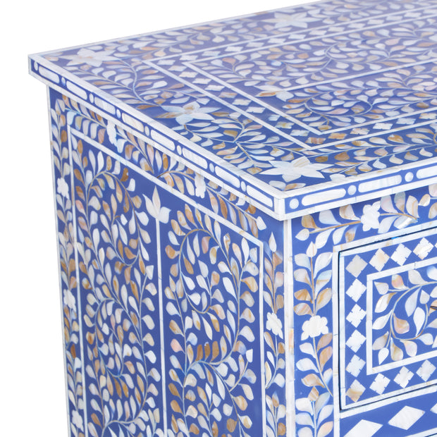 Mother of Pearl Inlay 7 Drawer Chest of Drawers - Indigo Blue Floral