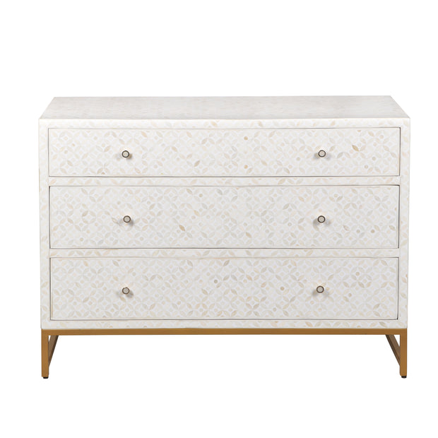 Bone Inlay 3 Drawer Chest of Drawers - White Geometric