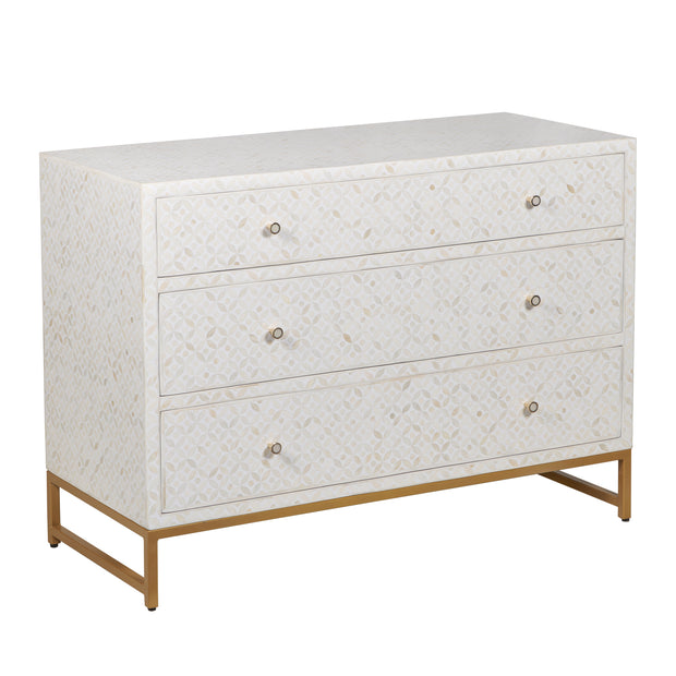 Bone Inlay 3 Drawer Chest of Drawers - White Geometric