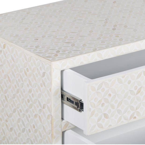 Bone Inlay 3 Drawer Chest of Drawers - White Geometric