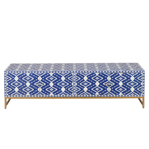 Bone Inlay Entertainment Unit / TV Stand - Indigo Blue Ikat